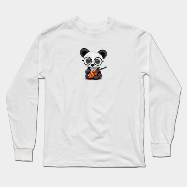 Baby Panda Playing Macedonian Flag Guitar Long Sleeve T-Shirt by jeffbartels